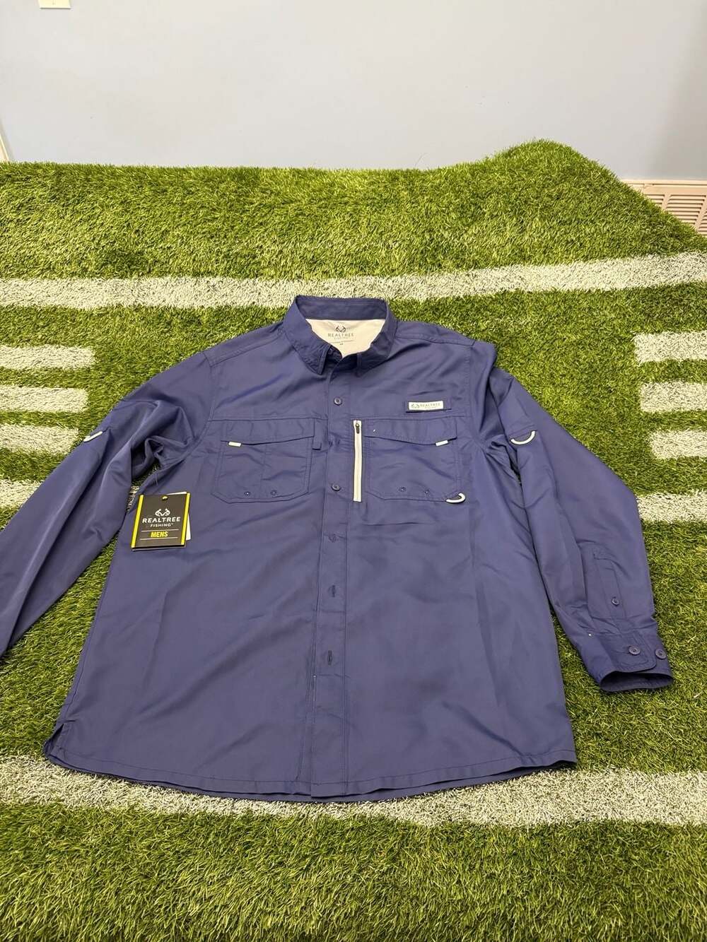 Realtree Fishing Men's Navy Blue Vented Long Sleeve Button Front Shirt Size M
